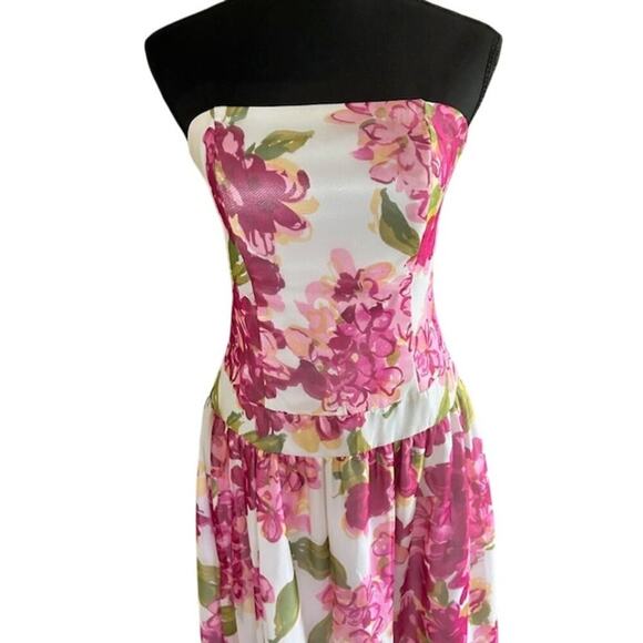 Tessuto Strapless Pink Floral Dress - Size 8 - Picture 2 of 6
